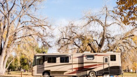 A RV outside in the fall