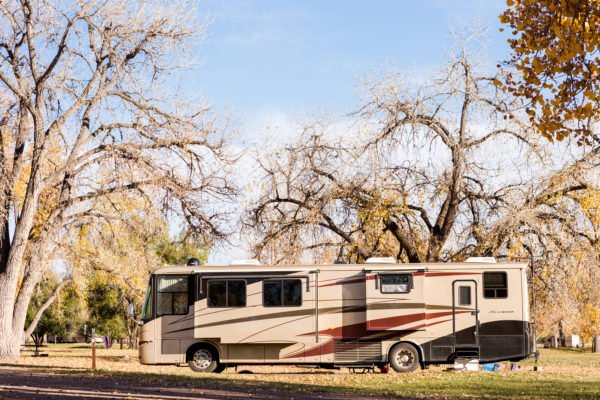 A RV outside in the fall