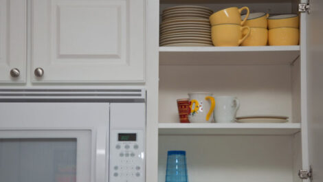 An organized kitchen cupboard