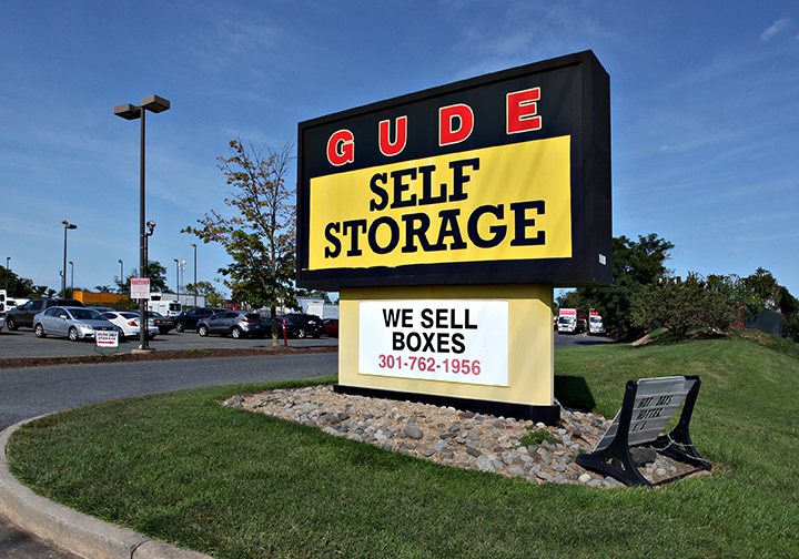 Facility sign for Gude Self Storage.