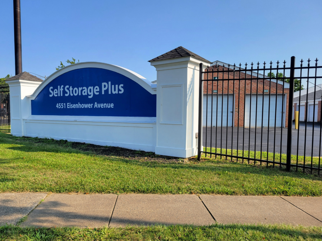 Facility sign at Self Storage Plus in Alexandria.