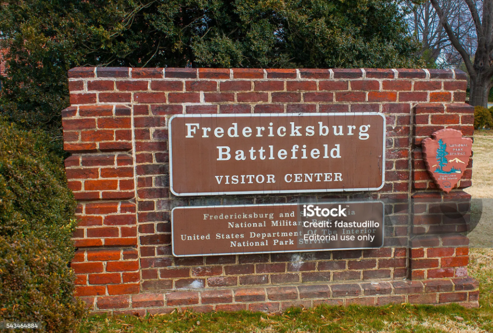 Brick sign for Fredericksburg Battlefield Visitor Center in Fredericksburg, VA